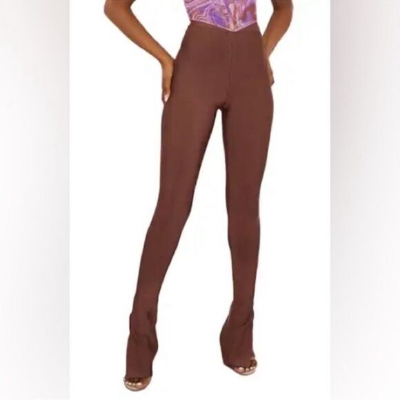 House of CB Gloriett Brown Pants High Rise Bandage Trousers Leggings Size XS - Picture 8 of 11